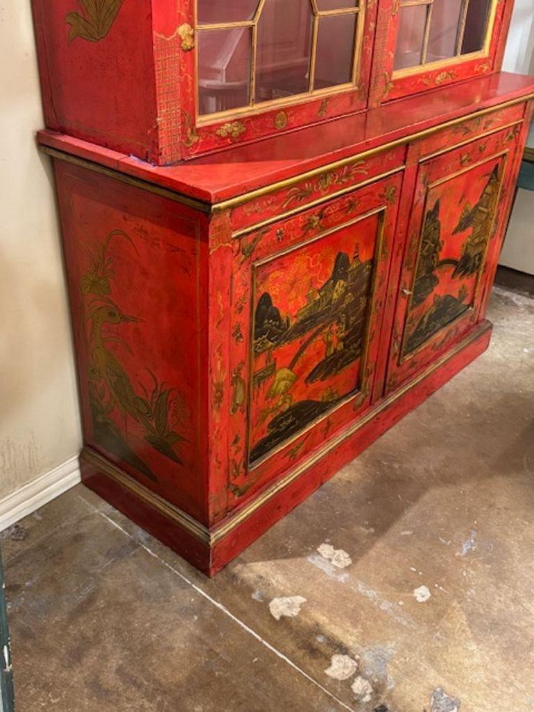 Red Chinoiserie Display Cabinet For Sale 1