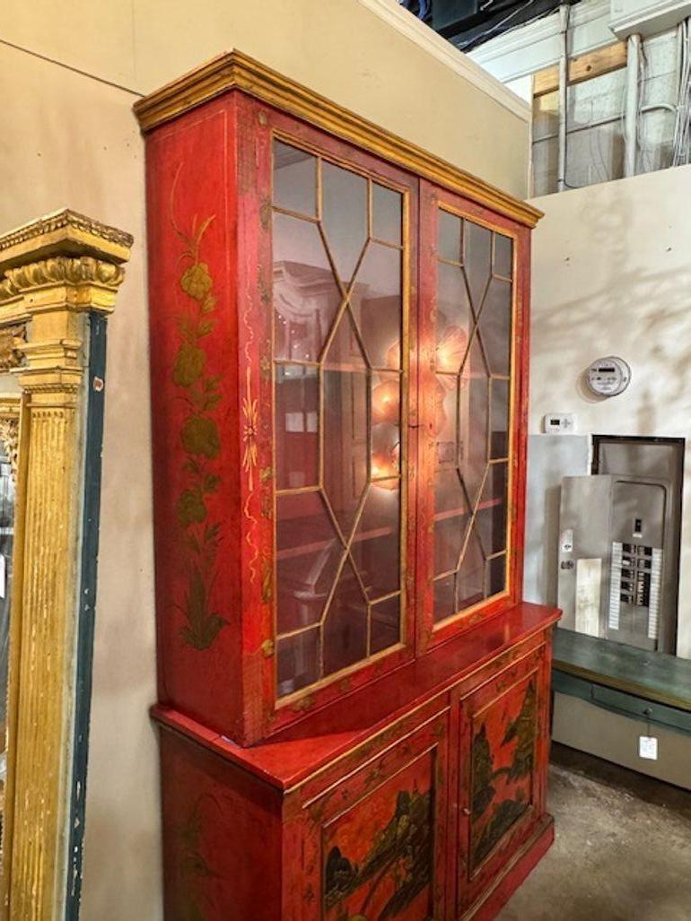 Red Chinoiserie Display Cabinet For Sale 2