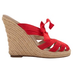 Rote Christian Louboutin Grosgrain Espadrille Keilsandalen Größe 37