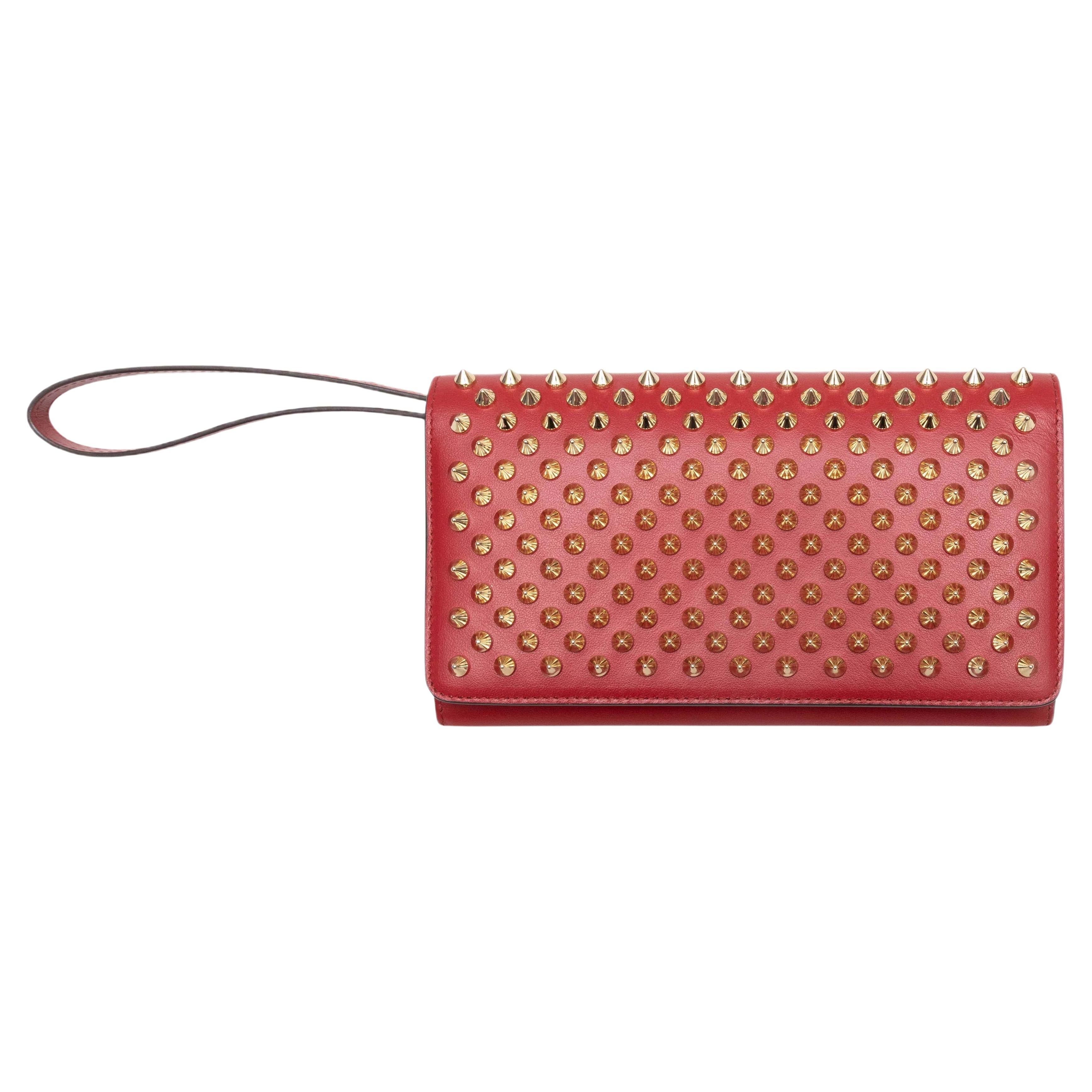 Red Christian Louboutin Studded Wristlet Wallet For Sale