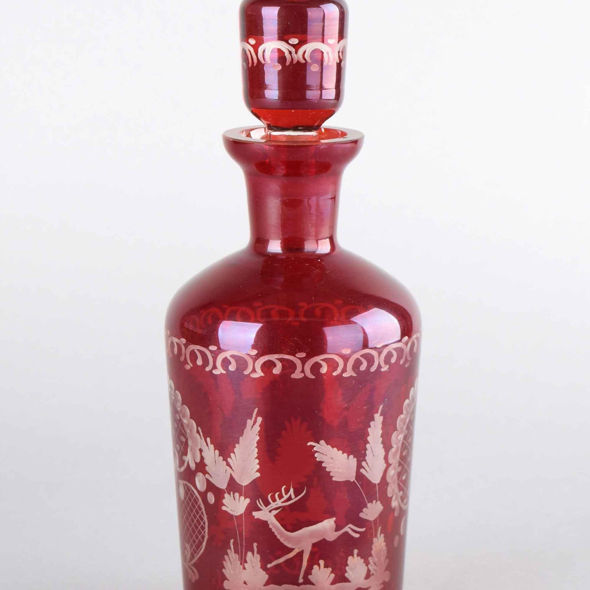 Red glass carafe is an original decorative object realized in the end of the 19th century.

Original thick-walled opaline glass. Made in Germany. 

Mint conditions.

Fine ruby red carafe realized in thick-walled clear glass with narrow neck