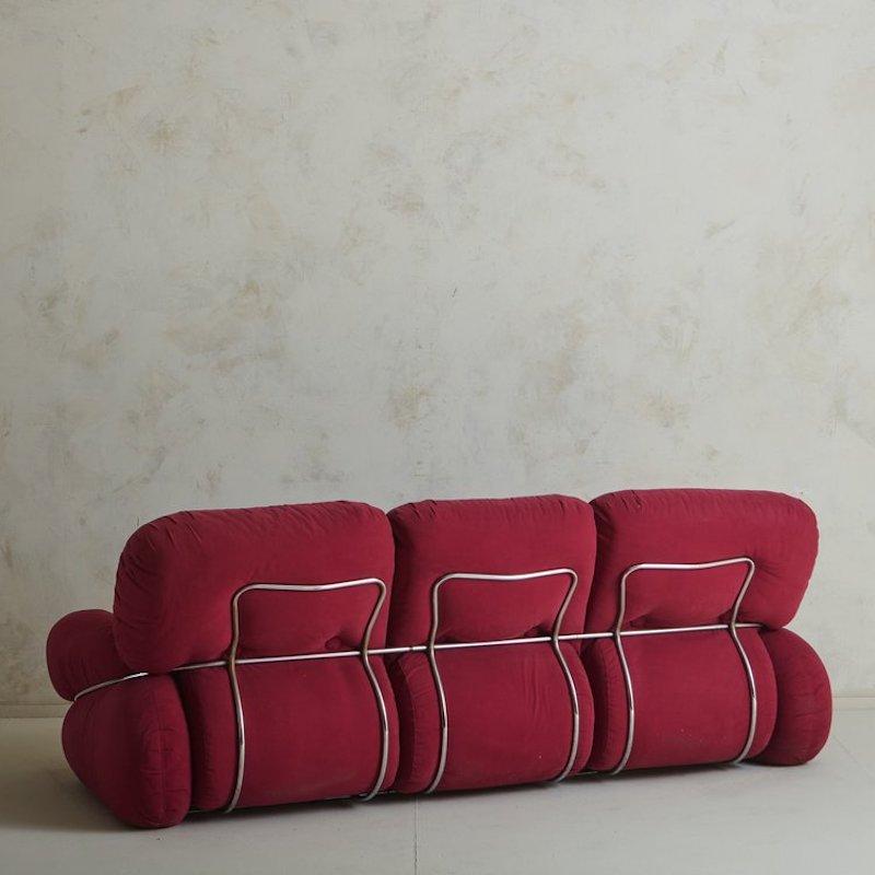 Red + Chrome Sofa Attributed to Adriano Piazzesi, Italy, 1970s 3