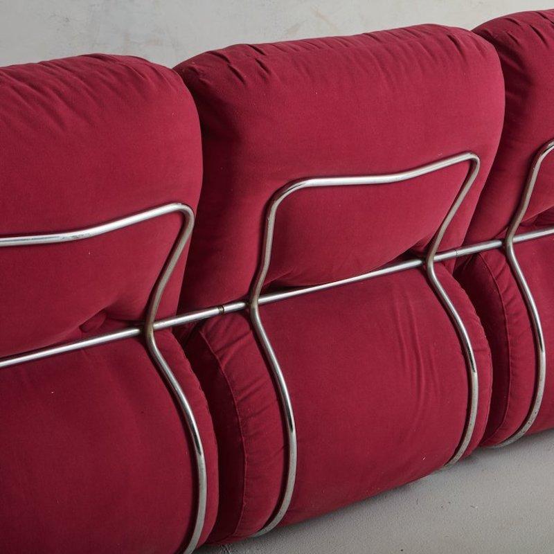 Red + Chrome Sofa Attributed to Adriano Piazzesi, Italy, 1970s 4