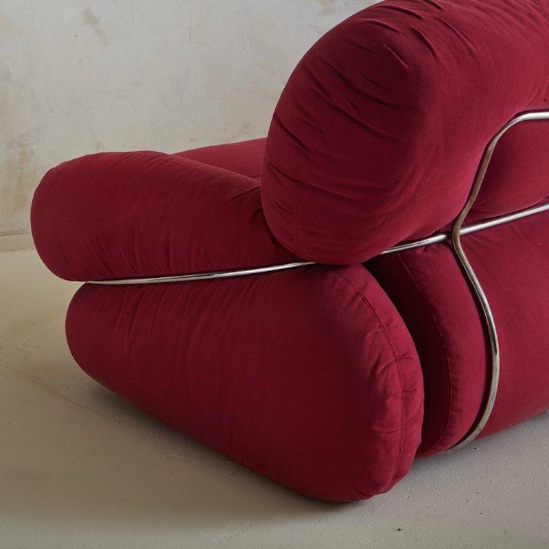 Red + Chrome Sofa Attributed to Adriano Piazzesi, Italy, 1970s 5