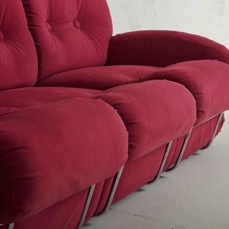 Red + Chrome Sofa Attributed to Adriano Piazzesi, Italy, 1970s In Good Condition In Chicago, IL