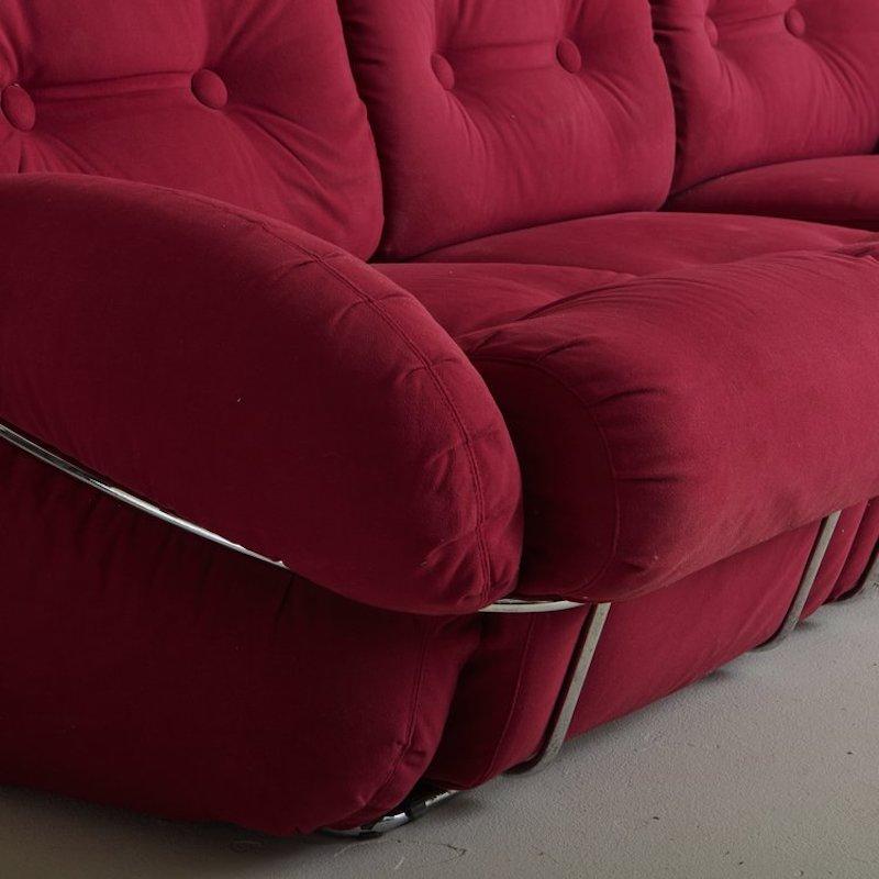 Late 20th Century Red + Chrome Sofa Attributed to Adriano Piazzesi, Italy, 1970s