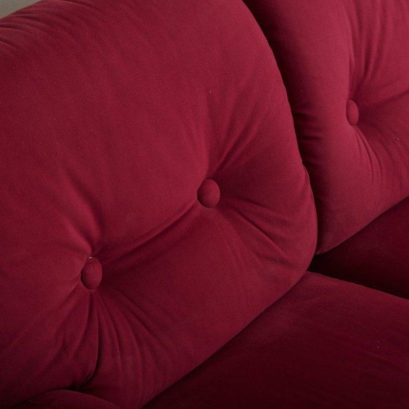 Textile Red + Chrome Sofa Attributed to Adriano Piazzesi, Italy, 1970s