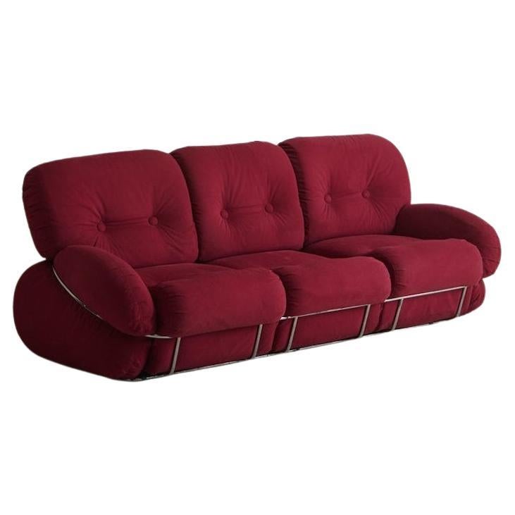 Red + Chrome Sofa Attributed to Adriano Piazzesi, Italy, 1970s