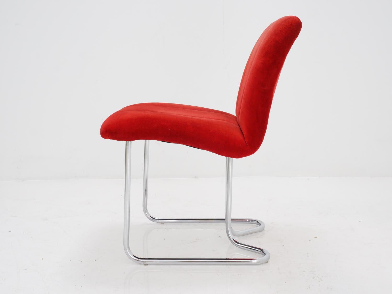 Mid-Century Modern Red & Chrome Tubular Chair, 1970s