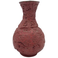 Antique Red Cinnabar Vase with Floral Motif, 18th-19th Century