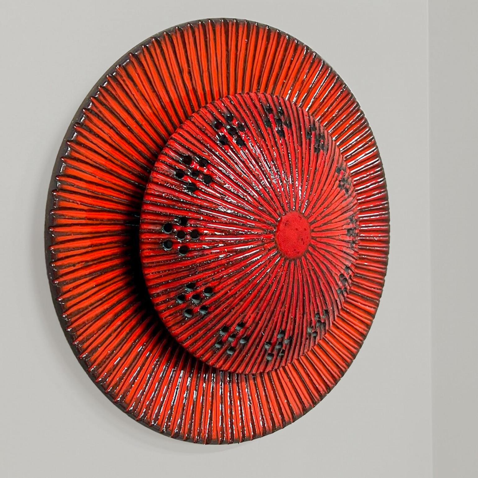 Space Age Red Circular Ceramic Wall Lights by Axella, Denmark, 1970 For Sale