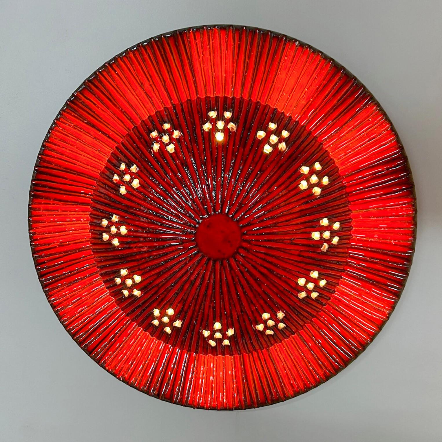Danish Red Circular Ceramic Wall Lights by Axella, Denmark, 1970 For Sale