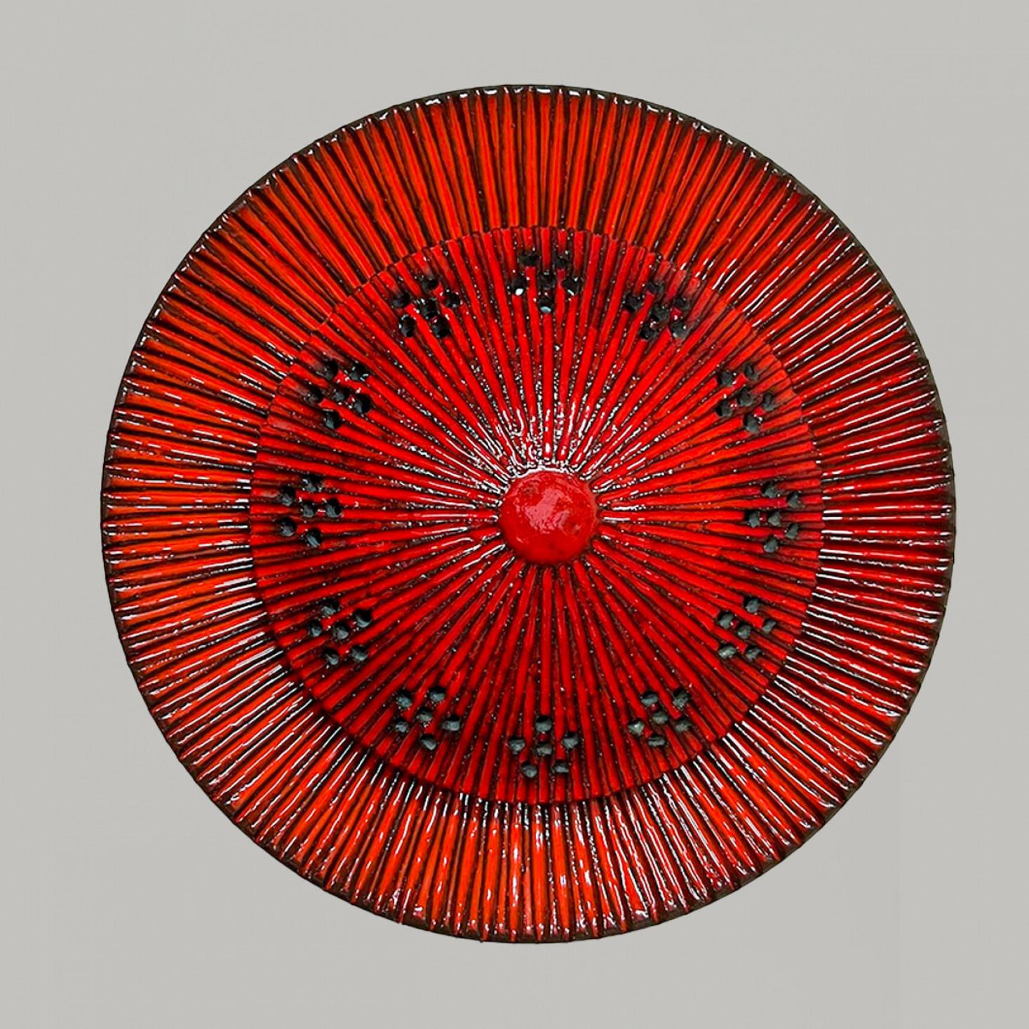 Rote kreisförmige Wandleuchten aus Keramik von Axella, Dänemark, 1970 (Glasiert) im Angebot