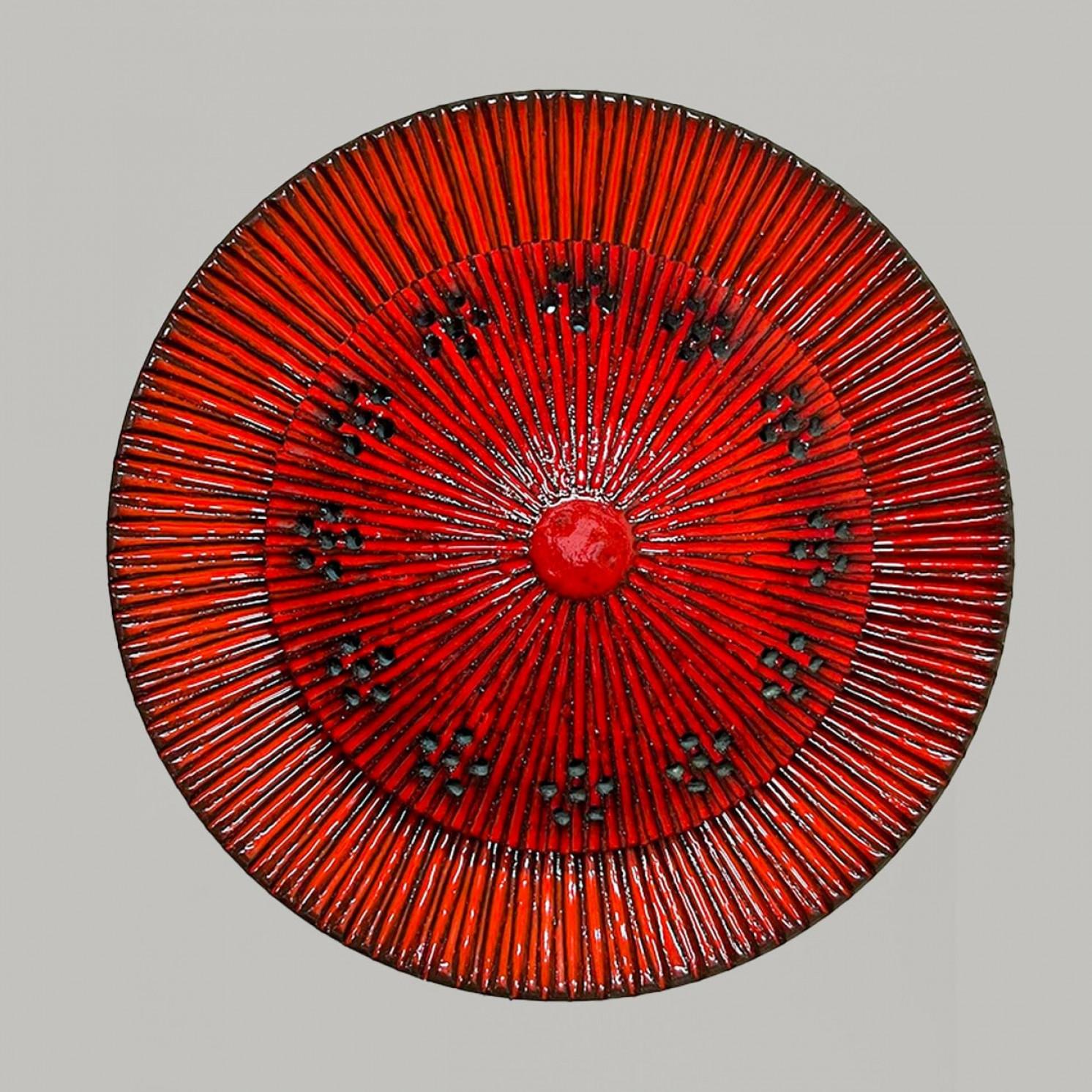 Glazed Red Circular Ceramic Wall Lights by Axella, Denmark, 1970 For Sale