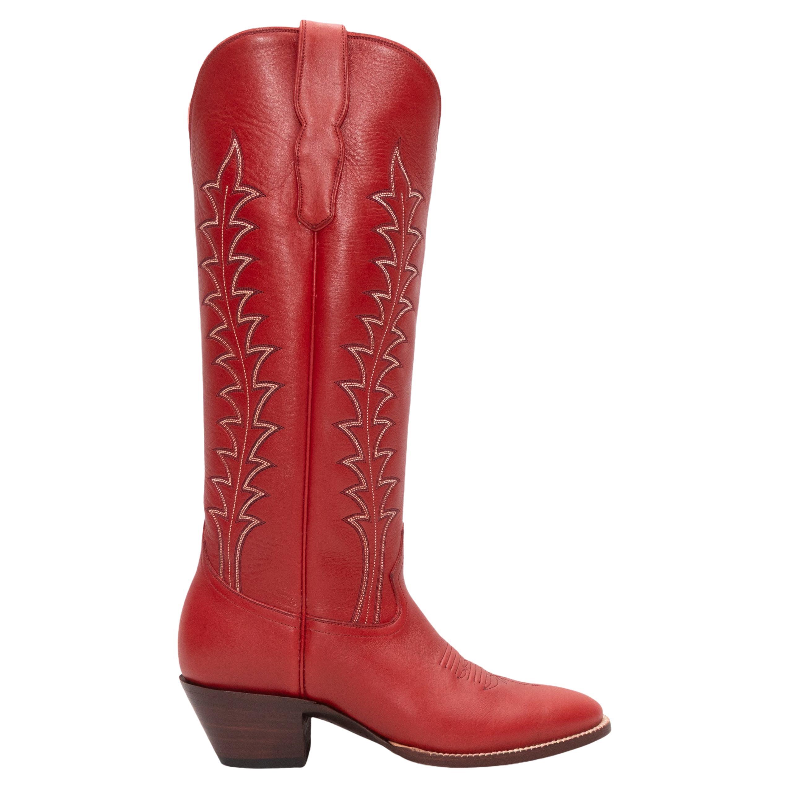 Red City Tall Leather Cowboy Boots Size 39