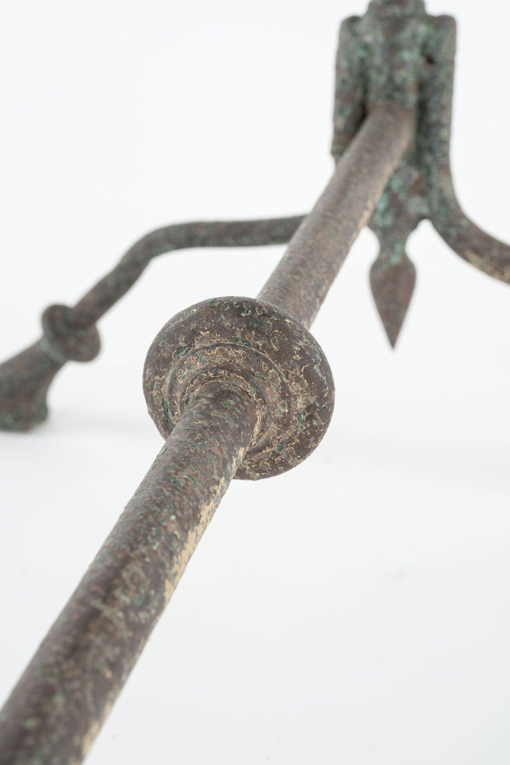 Red clay color and green painted rectangular garden table on trestle base with hoof-shaped feet. Made in France circa 1870-1899. Finish scraped back to early paint.