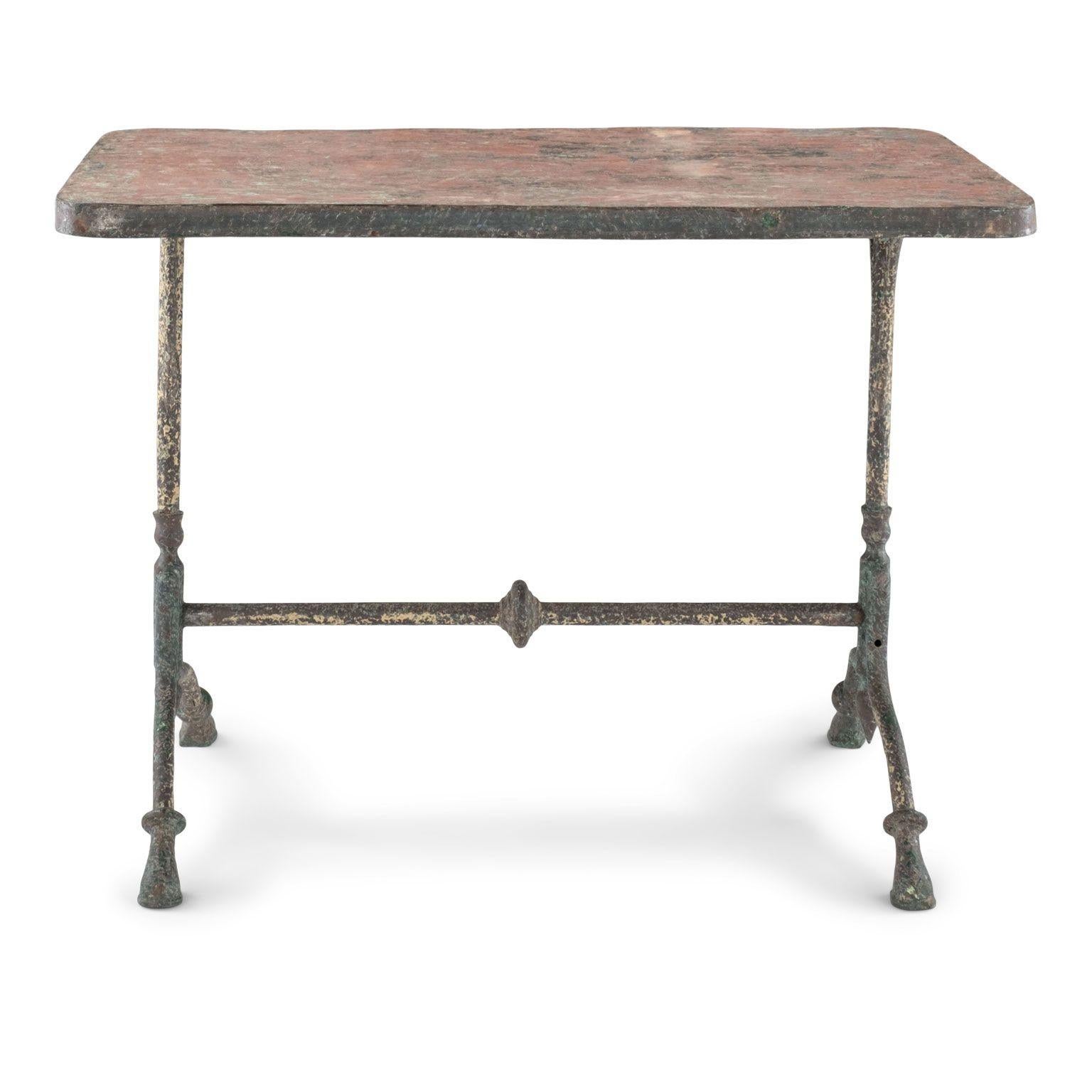 French Red Clay Color and Green Painted Iron Rectangular Garden Table For Sale