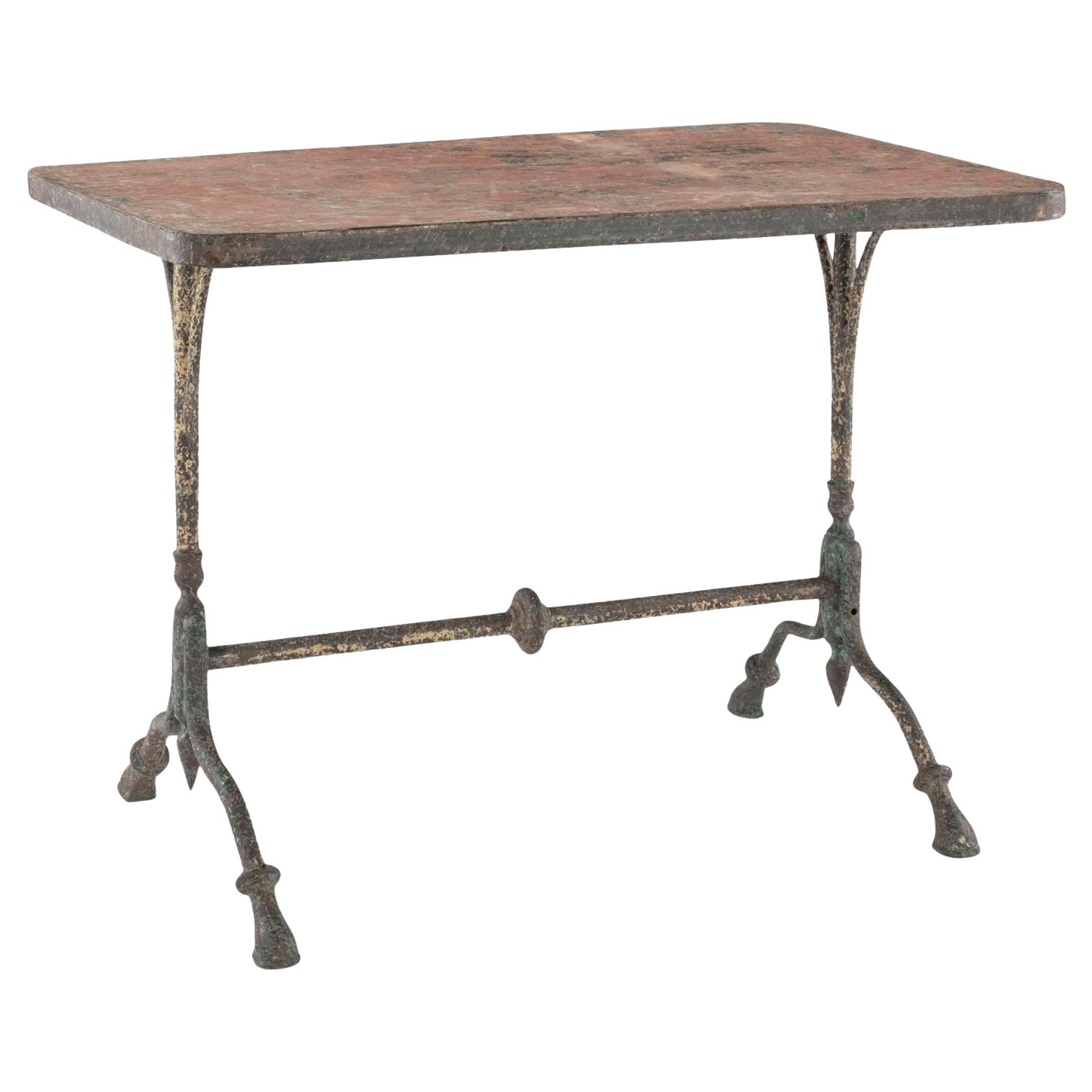 Tavolo da giardino rettangolare in ferro verniciato rosso e argilla e verde in vendita