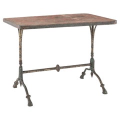 Mesa rectangular de jardín de hierro pintado de color rojo arcilla y verde