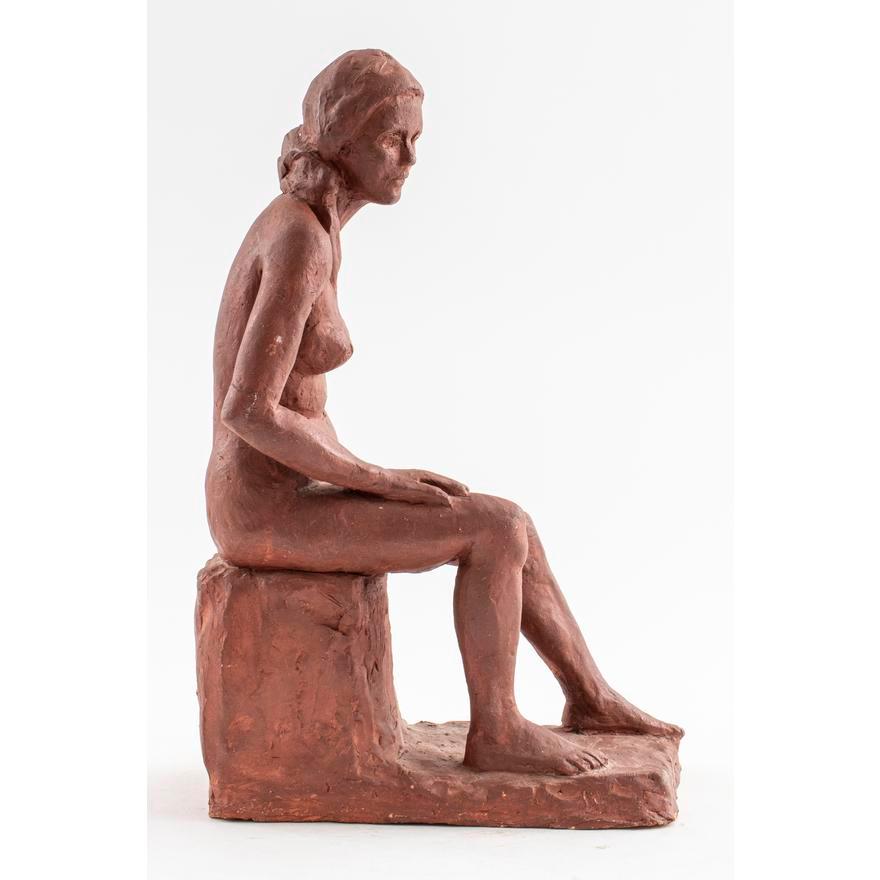 Red Clay Sculpture of a Seated Nude In Good Condition For Sale In New York, NY