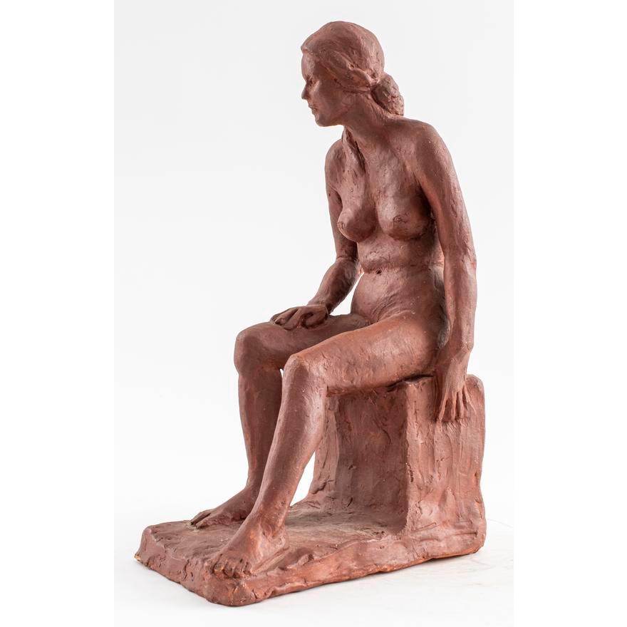 Red Clay Sculpture of a Seated Nude For Sale 4