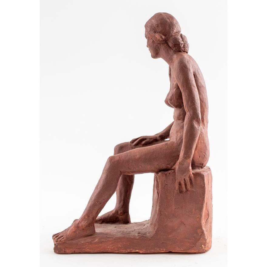 Red Clay Sculpture of a Seated Nude For Sale 5