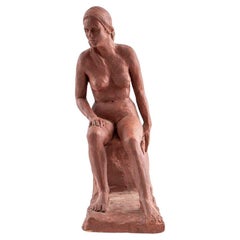 Red Clay Sculpture of a Seated Nude