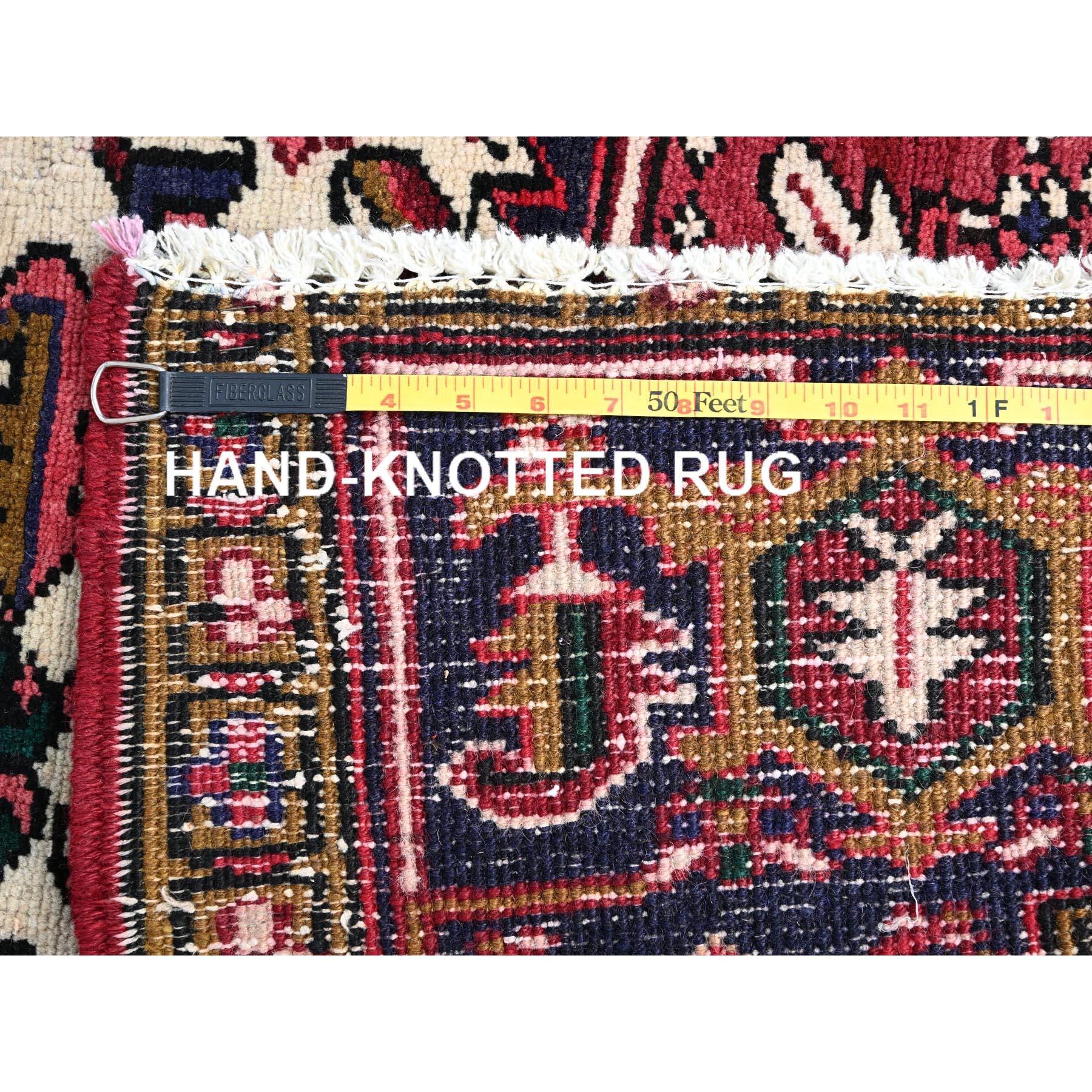 Red Clean Hand Knotted Vintage Persian Heriz Evenly Worn Pure Wool Abrash Rug 6