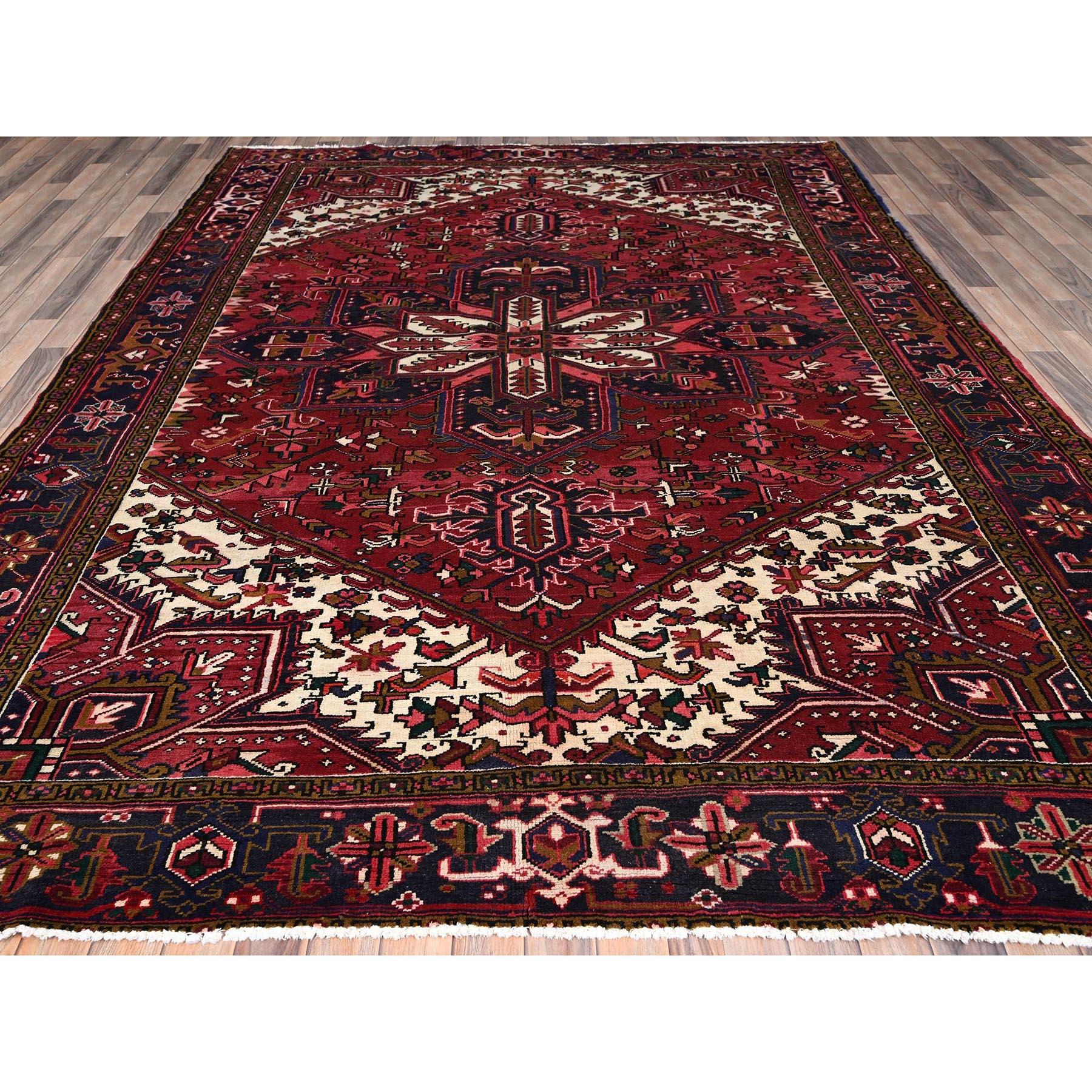 Medieval Red Clean Hand Knotted Vintage Persian Heriz Evenly Worn Pure Wool Abrash Rug