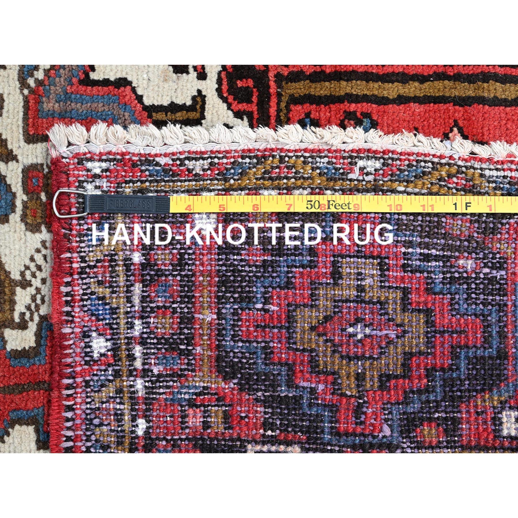 Red Clean Pure Wool Worn Down Vintage Vintage Persian Heriz Hand Knotted Rug For Sale 6