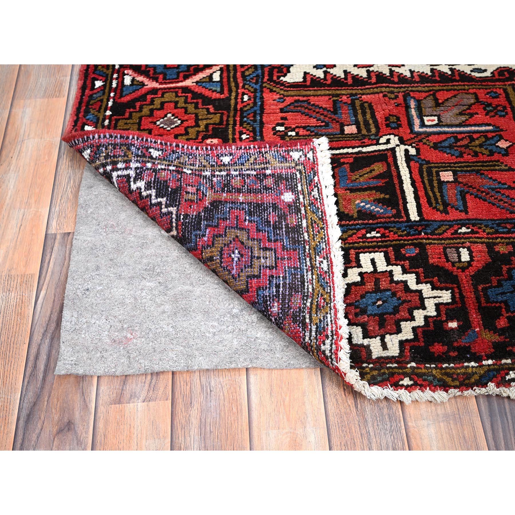 Red Clean Pure Wool Worn Down Vintage Vintage Persian Heriz Hand Knotted Rug In Good Condition For Sale In Carlstadt, NJ