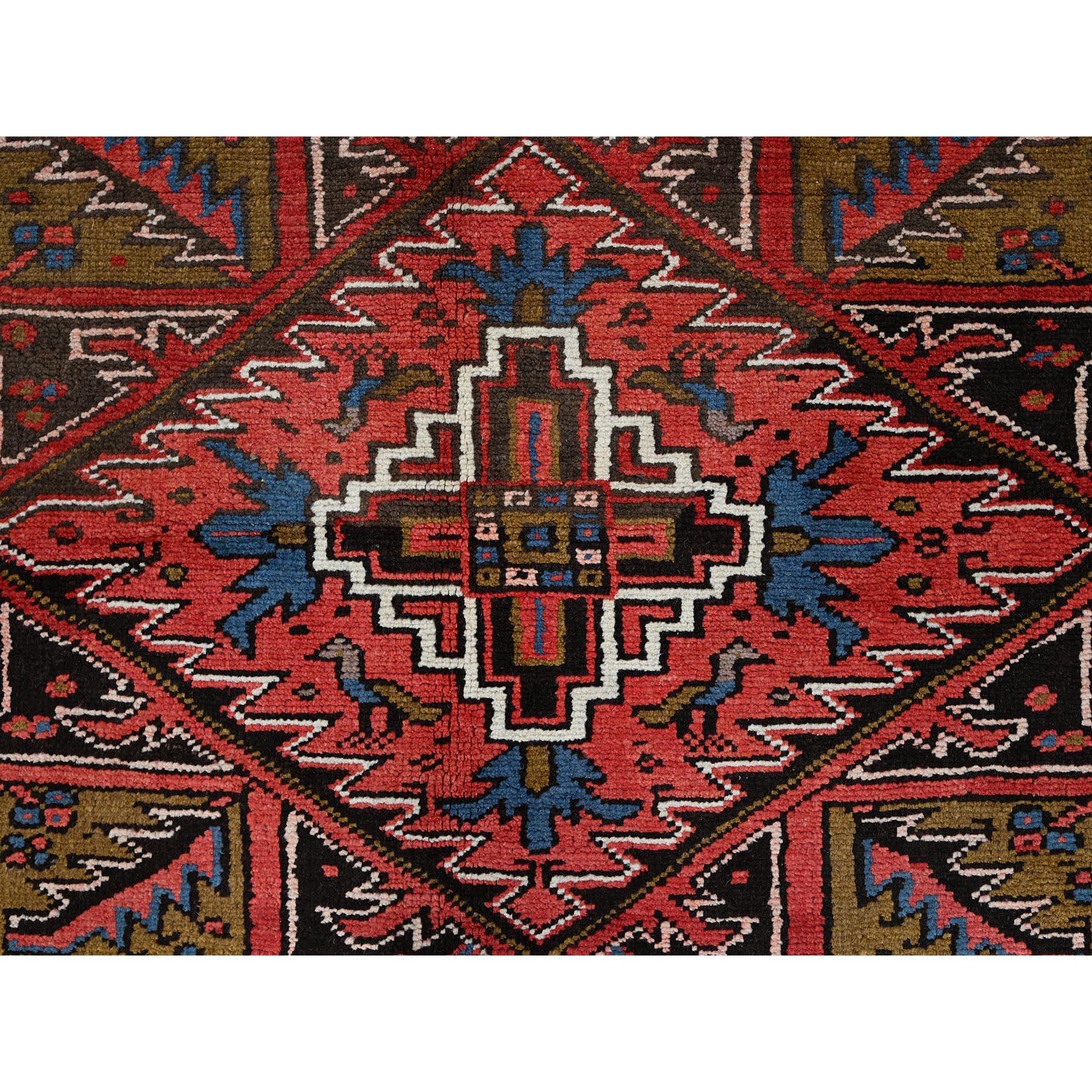 Red Clean Pure Wool Worn Down Vintage Vintage Persian Heriz Hand Knotted Rug For Sale 3