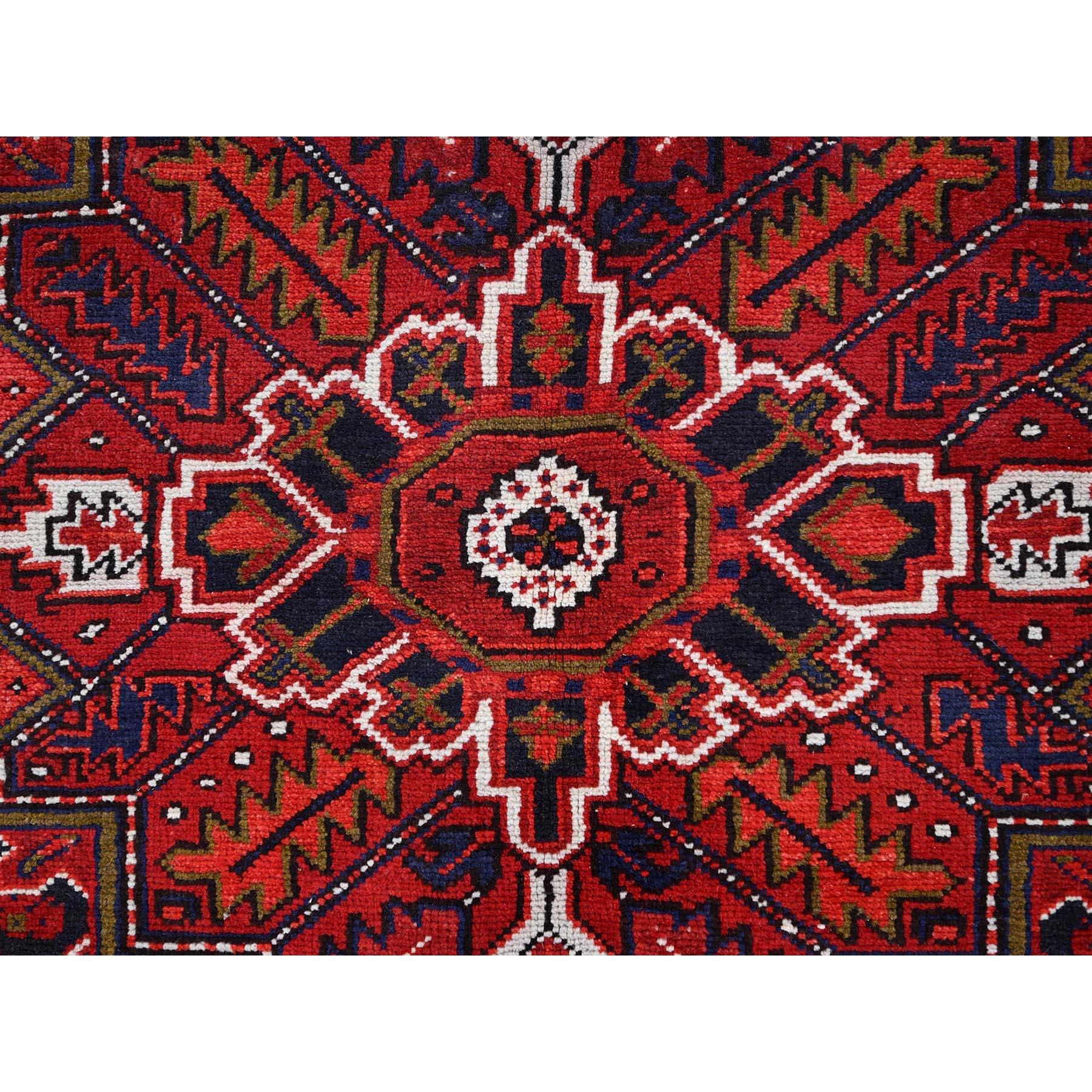 Red Clean Shiny Wool Hand Knotted Vintage Persian Heriz Distressed Look Rug For Sale 4