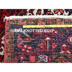 Red Clean Shiny Wool Hand Knotted Vintage Zoroastrian Heris Distressed Look Rug