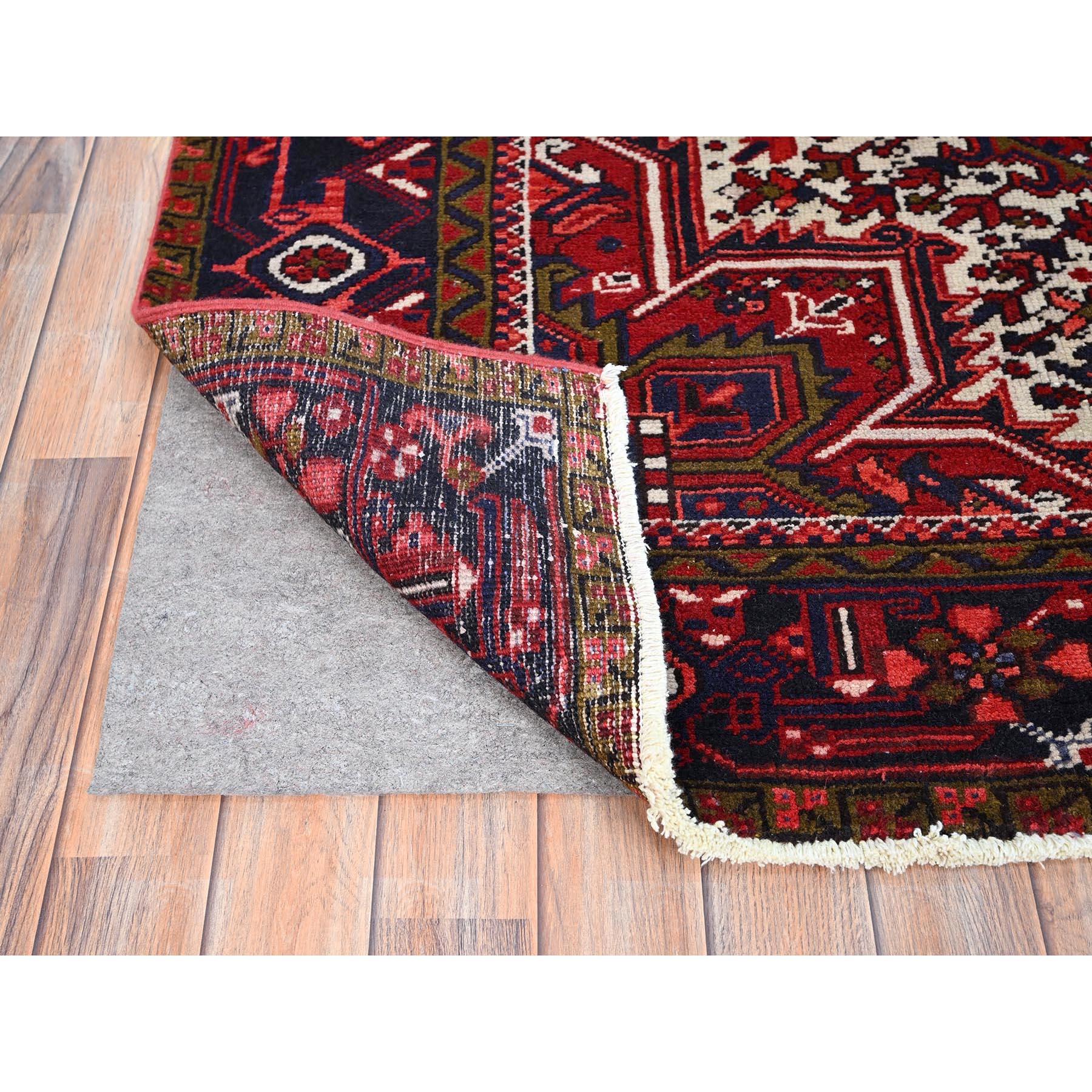 Mid-20th Century Red Clean Shiny Wool Hand Knotted Vintage Persian Heriz Distressed Look Rug For Sale