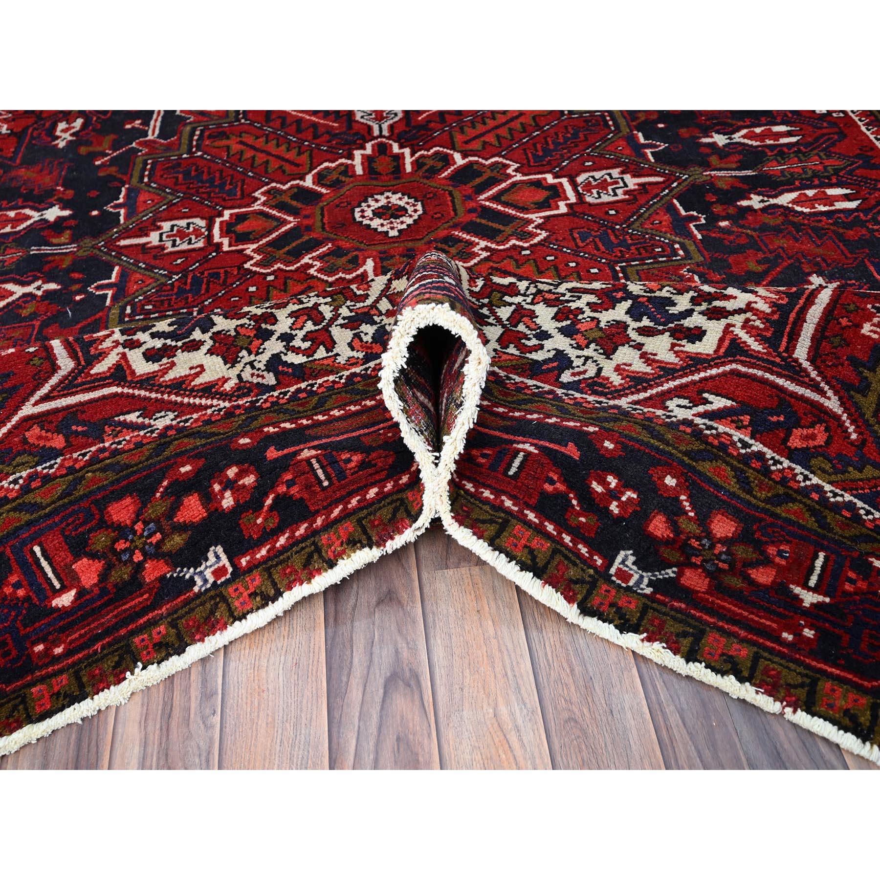 Red Clean Shiny Wool Hand Knotted Vintage Persian Heriz Distressed Look Rug For Sale 1