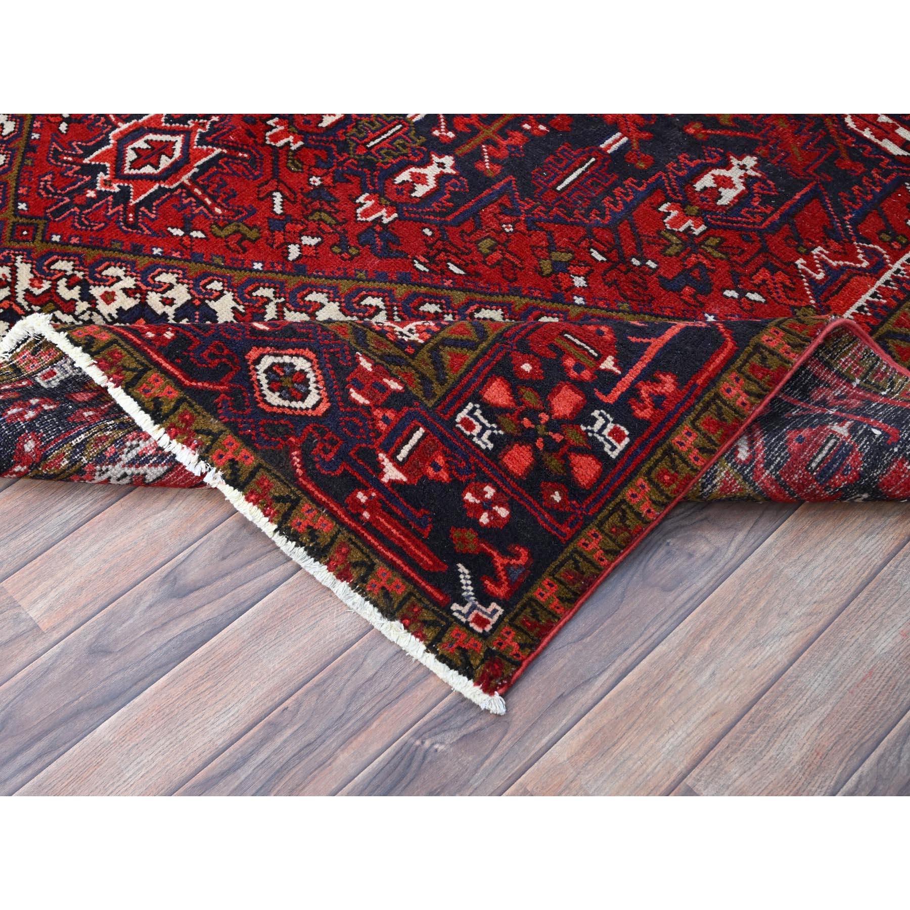 Red Clean Shiny Wool Hand Knotted Vintage Persian Heriz Distressed Look Rug For Sale 2