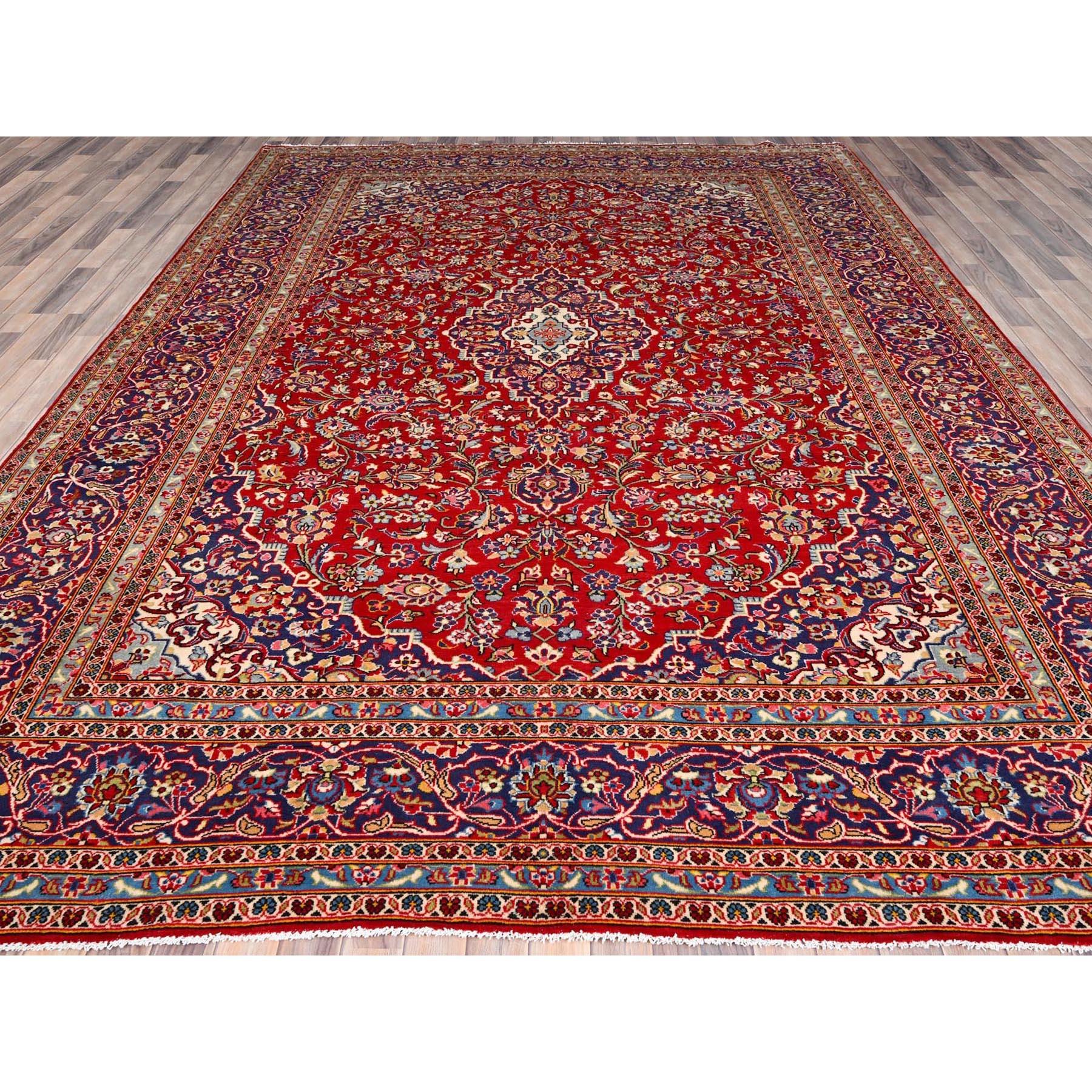 Medieval Red Clean Soft Vintage Persian Kashan Full Pile Hand Knotted Organic Wool Rug