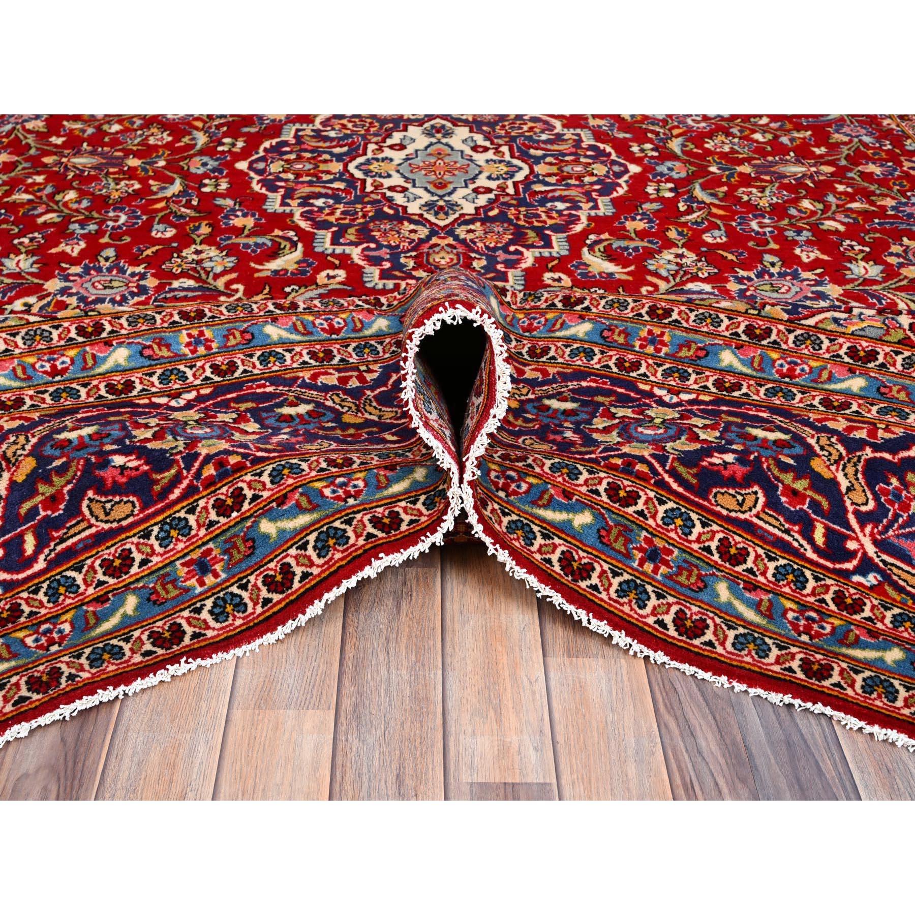 Mid-20th Century Red Clean Soft Vintage Persian Kashan Full Pile Hand Knotted Organic Wool Rug