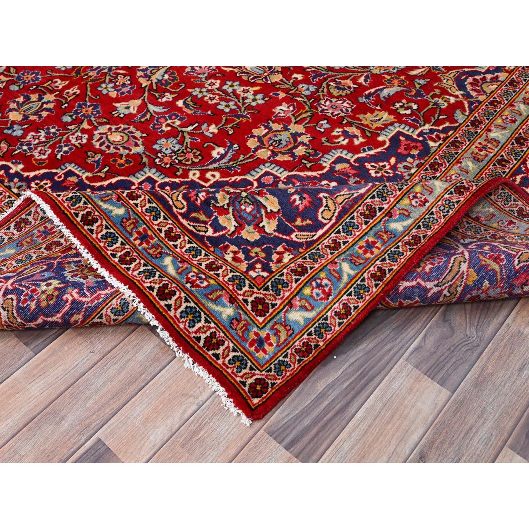 Red Clean Soft Vintage Persian Kashan Full Pile Hand Knotted Organic Wool Rug 1