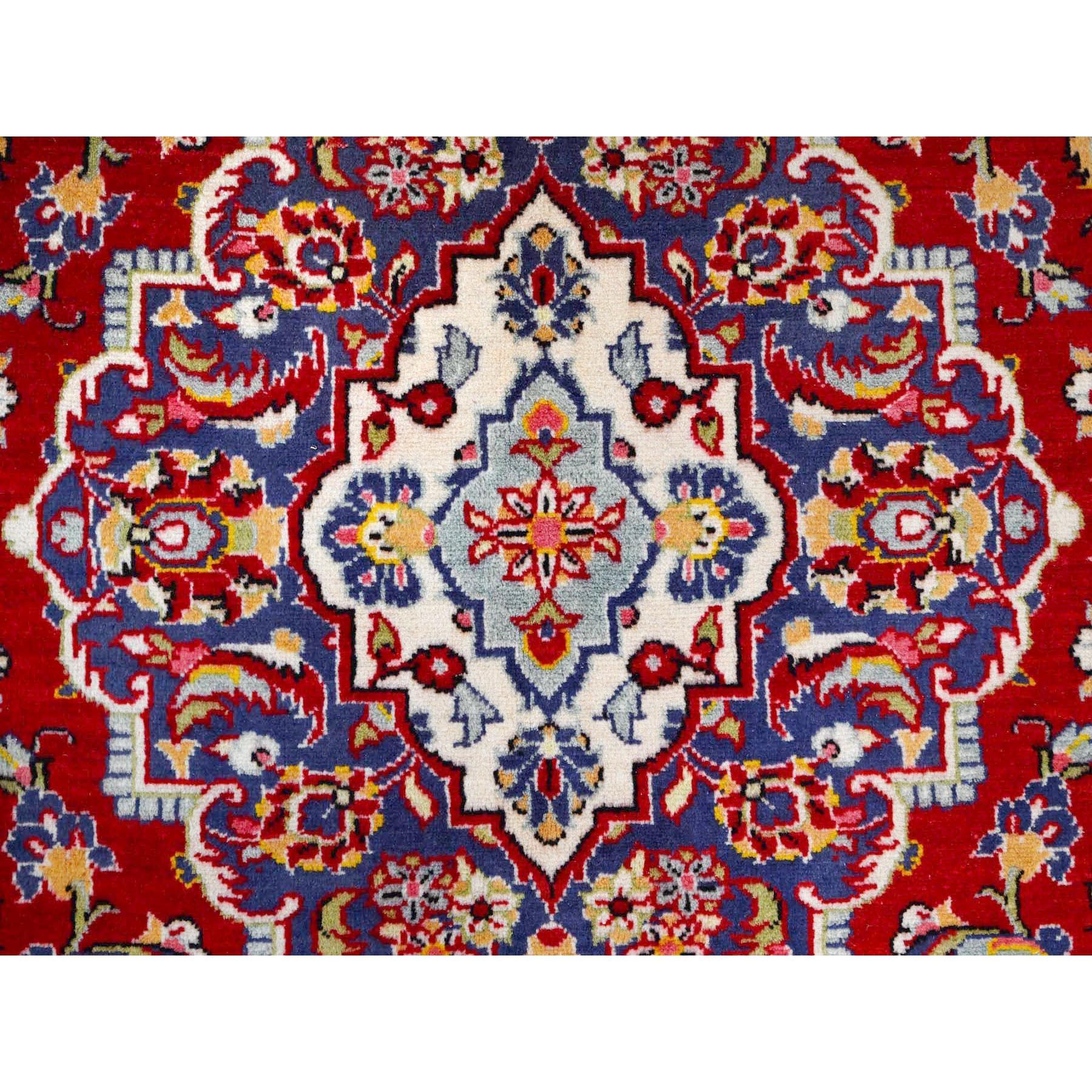 Red Clean Soft Vintage Persian Kashan Full Pile Hand Knotted Organic Wool Rug 3