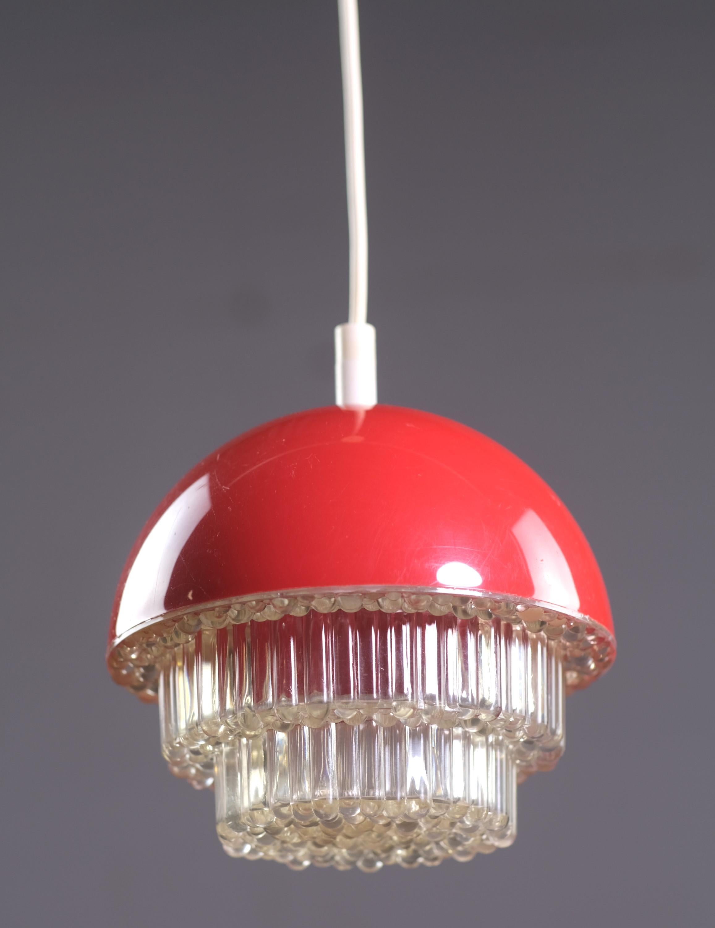 Mid-Century Modern Red & Clear Lucite Pendant Light White Cable Canopy European