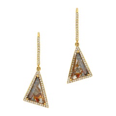 Red Clear Scaline Diamond Slice Earrings with Diamond Halo in 18k Yellow Gold