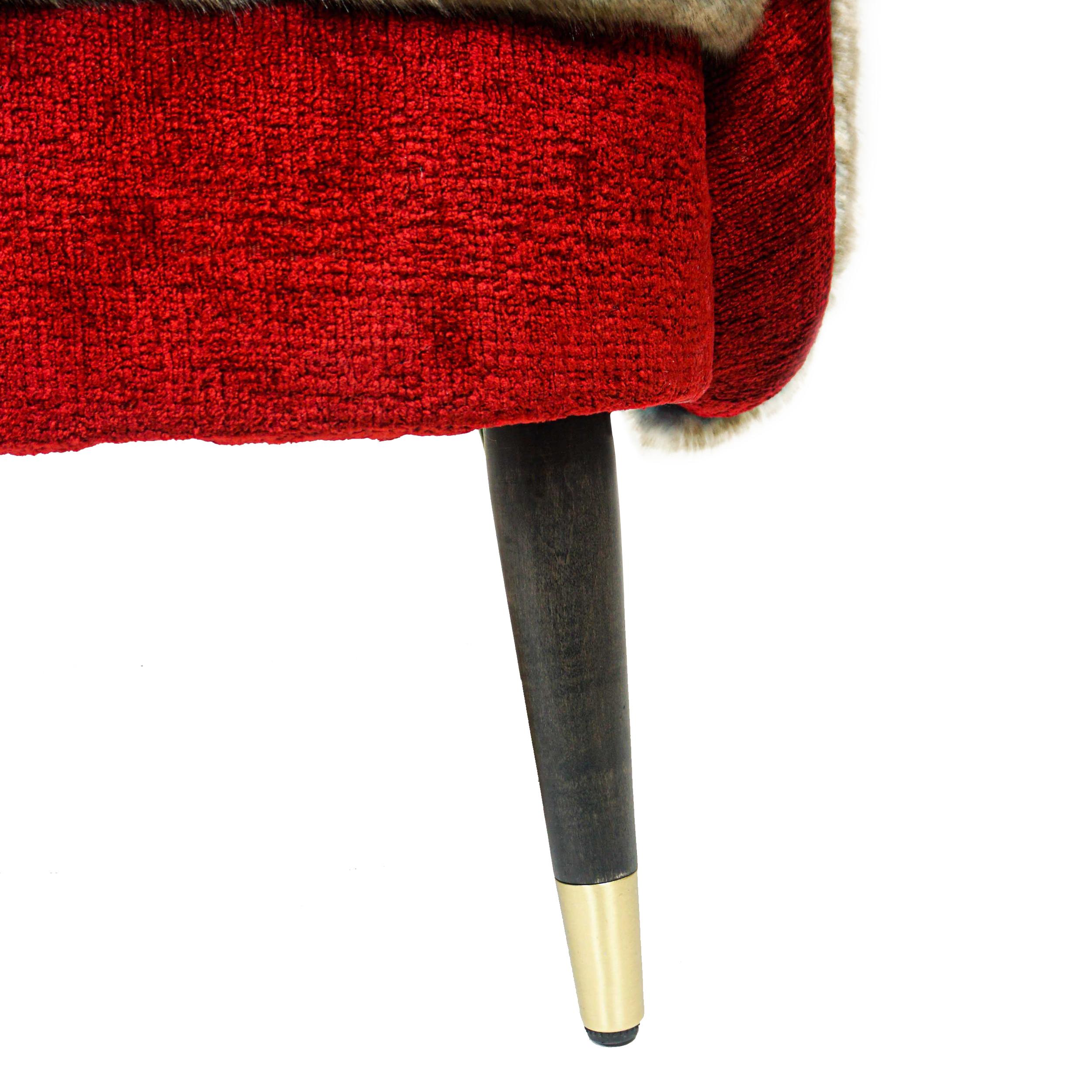 Red Club Chair with Faux Mink Welting and Tiger Patterned Back For Sale 6