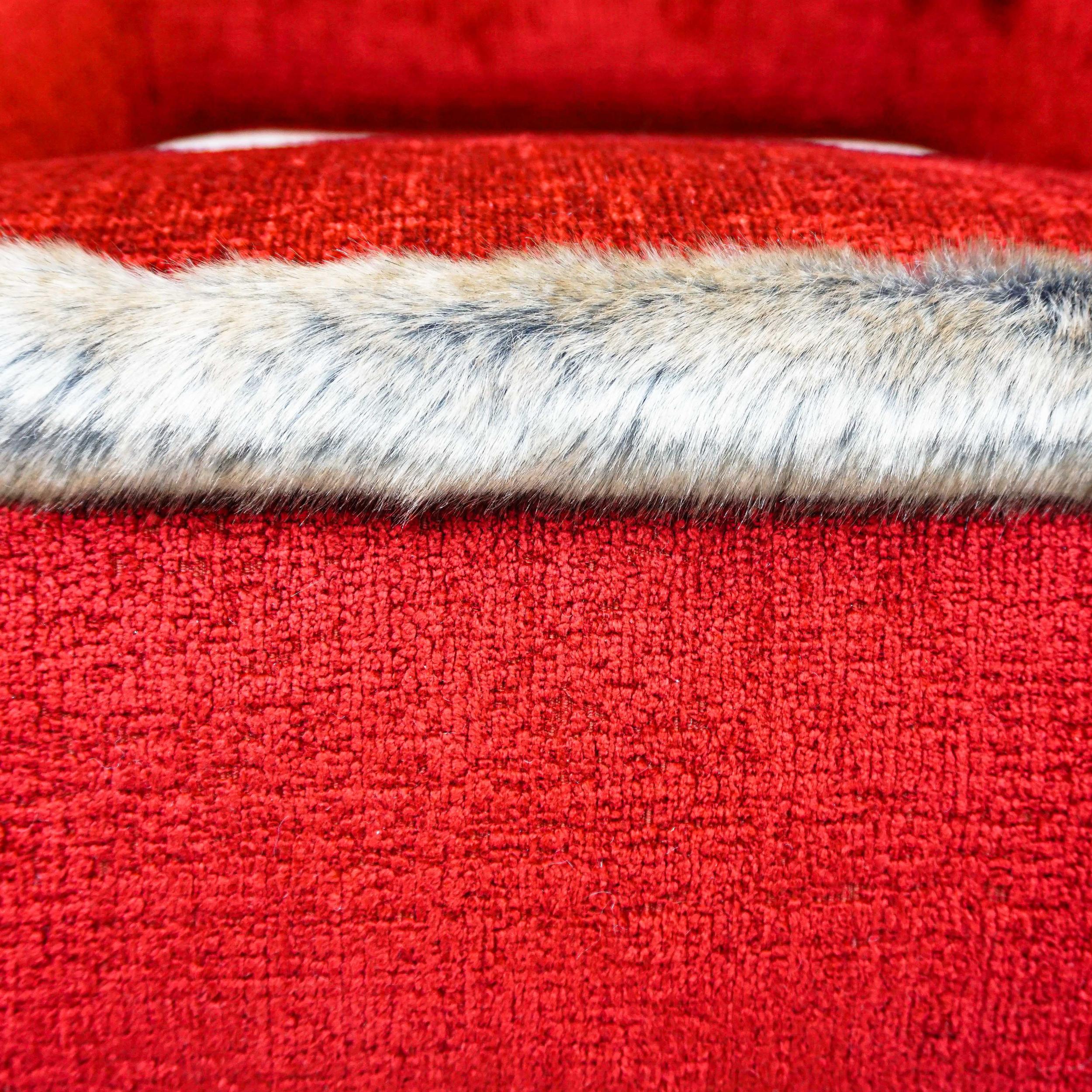 Red Club Chair with Faux Mink Welting and Tiger Patterned Back For Sale 8