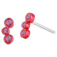 Red Coated Three Stone Pink Sapphire Mini Single Stud Earring Hi June Parker