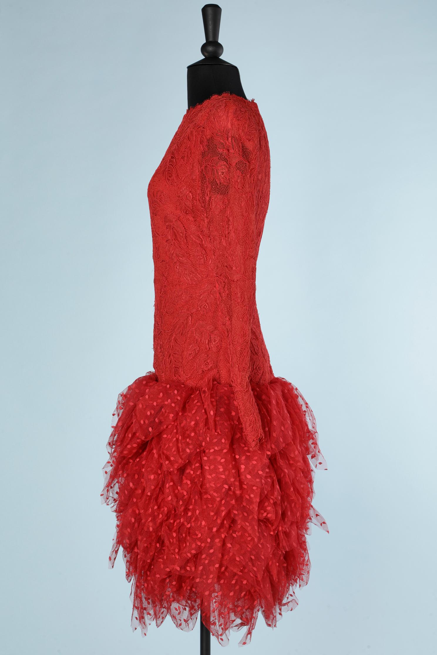 Red cocktail dress in lace and plumetis tulle Bill Blass  3