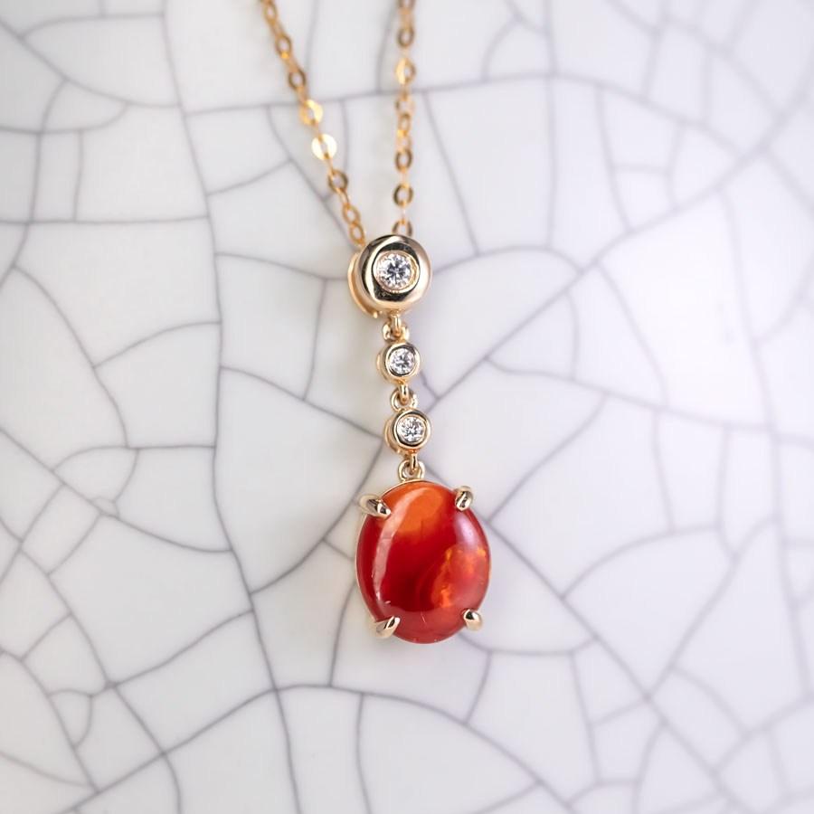 Red Color Mexican Egg Fire Opal Diamond Pendant Necklace 18K Yellow Gold.


Free Domestic USPS First Class Shipping! Free Gift Bag or Box with every order!

Opal—the queen of gemstones, is one of the most beautiful gemstones in the world. Every