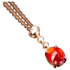 Collier d'opale de feu mexicaine de couleur rouge avec diamants Or jaune 18K