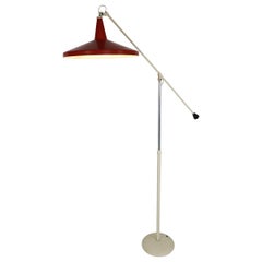 Red Color Minimalistic Floor Lamp Giso 6350 Panama Lamp by Wim Rietveld, 1957